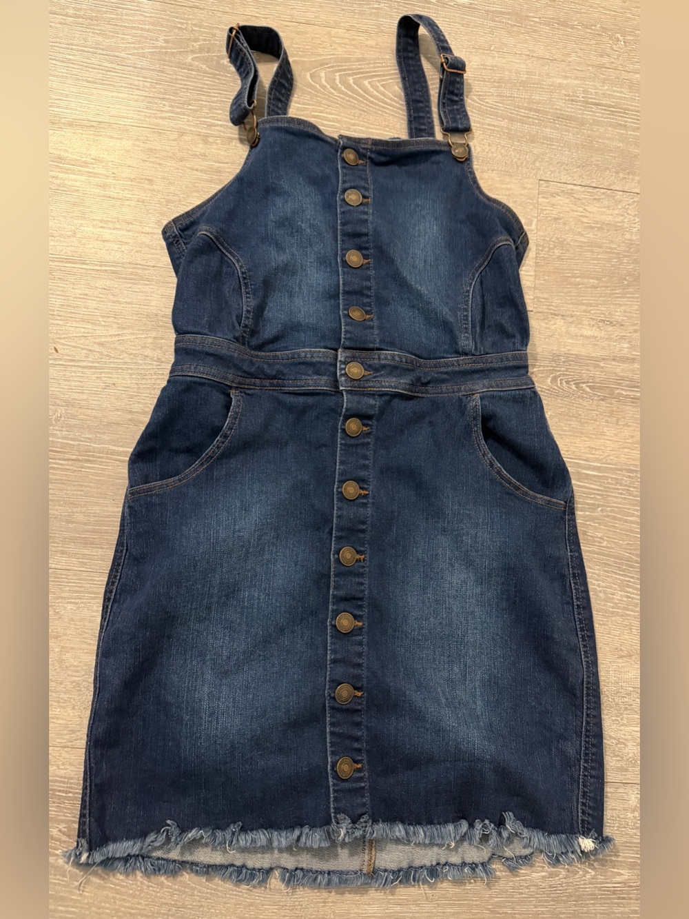 Wax Jean Dark Wash Denim Button-Front Overall Dress - Size M